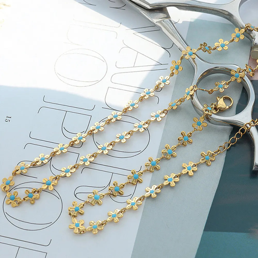 Golden Flower Blue Drip Oil Bracelet