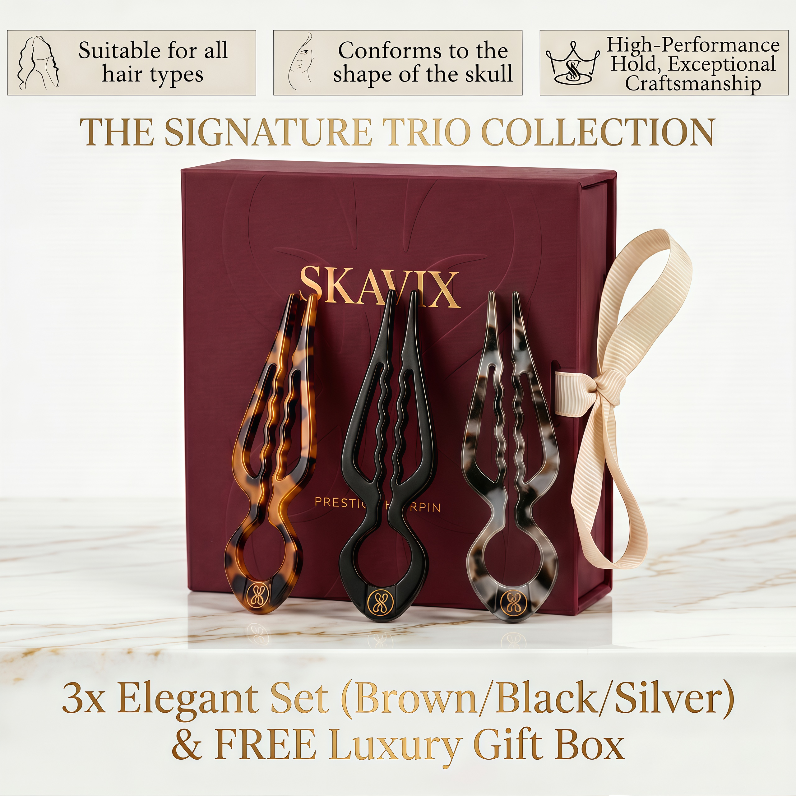 3x Elegant Set (Brown/Black/Silver) & FREE Luxury Gift Box 🎁